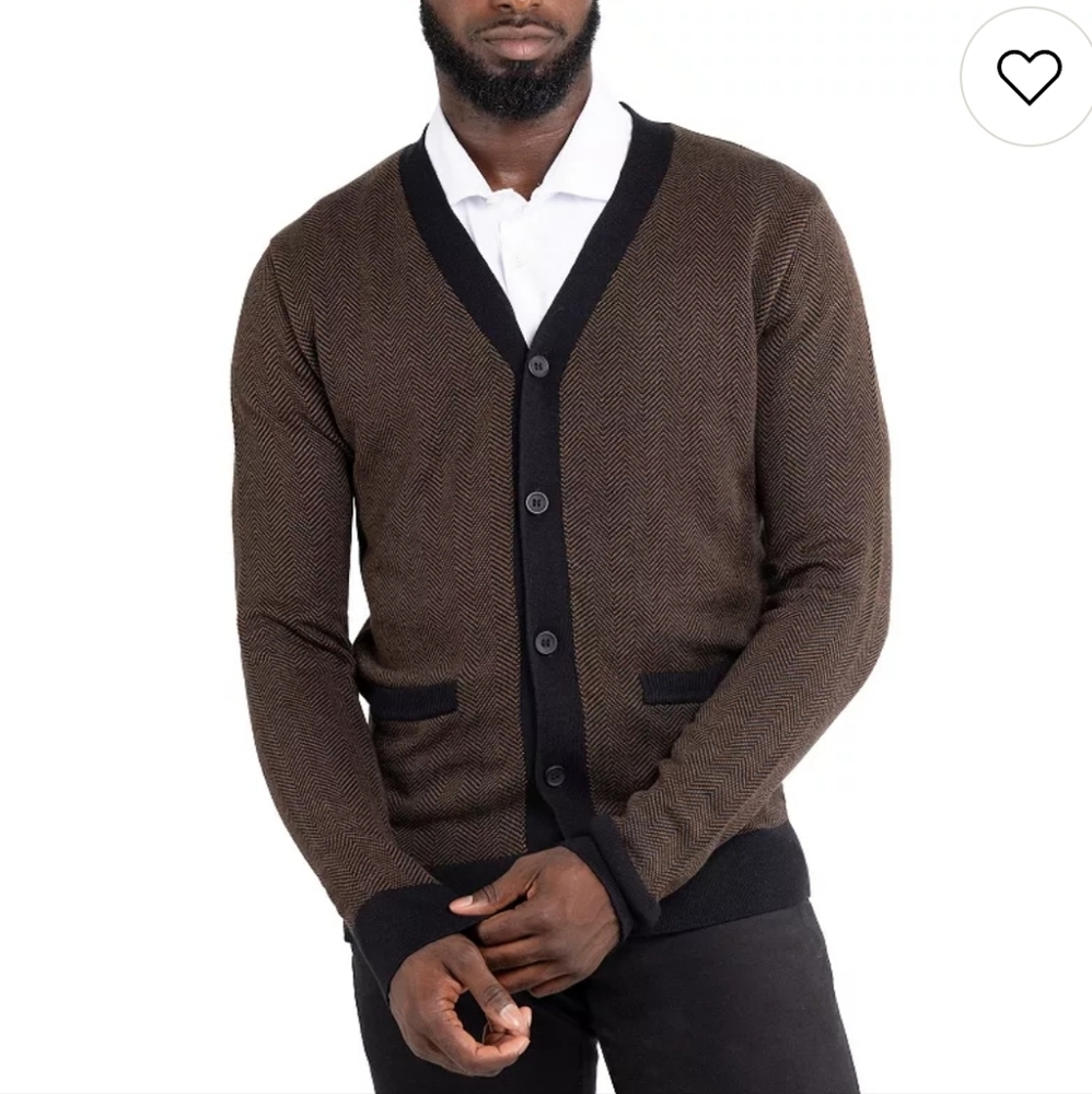 Xray Herringbone Brown And Black Cotton Blend  Cardigan Sweater